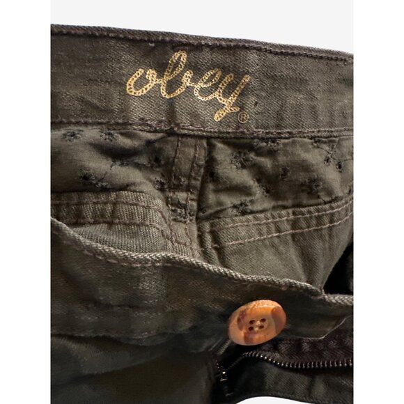 Obey Brown Distressed Capri Shorts Pants w Feather Size 28 Original Sample Piece - Picture 5 of 8